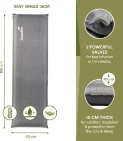 Skandika Easy Single Zelfopblaasbaar Slaapmat – Slaapmat – Slaapmat Zelfopblazend – Logeerbed – Polyester, PVC - Premium Zelfopblazend Luchtbed, Antislip-materiaal, Ideaal Voor Camping – Outdoor, Camping – Kamperen – 196 X 60 X 10 Cm – 3.2kg - Grijs -Outdoor Kampeerwinkel 1049x1200 2