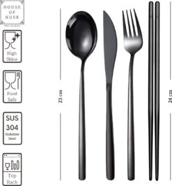 House Of Husk Reisbestek - Reis Bestekset - Chopsticks - Metalen Rietjes Met Borstel - Lepel - Vaatwasserbestendig - RVS - 7 Delig - Zwart -Outdoor Kampeerwinkel 1115x1200 5