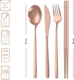 House Of Husk Reisbestek - Reis Bestekset - Chopsticks - Metalen Rietjes Met Borstel - Lepel - Vaatwasserbestendig - RVS - 7 Delig - Rose Goud -Outdoor Kampeerwinkel 1115x1200 7