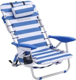Naqsh Store Strandstoel Met Hoofdkussen, Aluminium, Draagbare Vouwstoel, Campingstoel, Opvouwbaar En Verstelbaar, Zoals Een Rugzak Draagbaar, Buitenstoel, Blauw En Wit Gestreept GCB62BU -Outdoor Kampeerwinkel 1148x1200