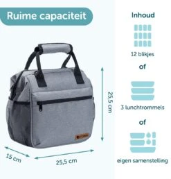 ForDig Lunchtas Grijs - Koeltas Gemaakt Van 600D Polyester Met PEVA-Voering - Ruimte Voor Lunchtrommel / Snacks / Blikjes - Koel Tas Met Mesh Opbergruimtes En Ruimte Voor Bestek - Lunch Tas Cool Bag - Coolerbag - Kleine Cooler -Outdoor Kampeerwinkel 1150x1200 3