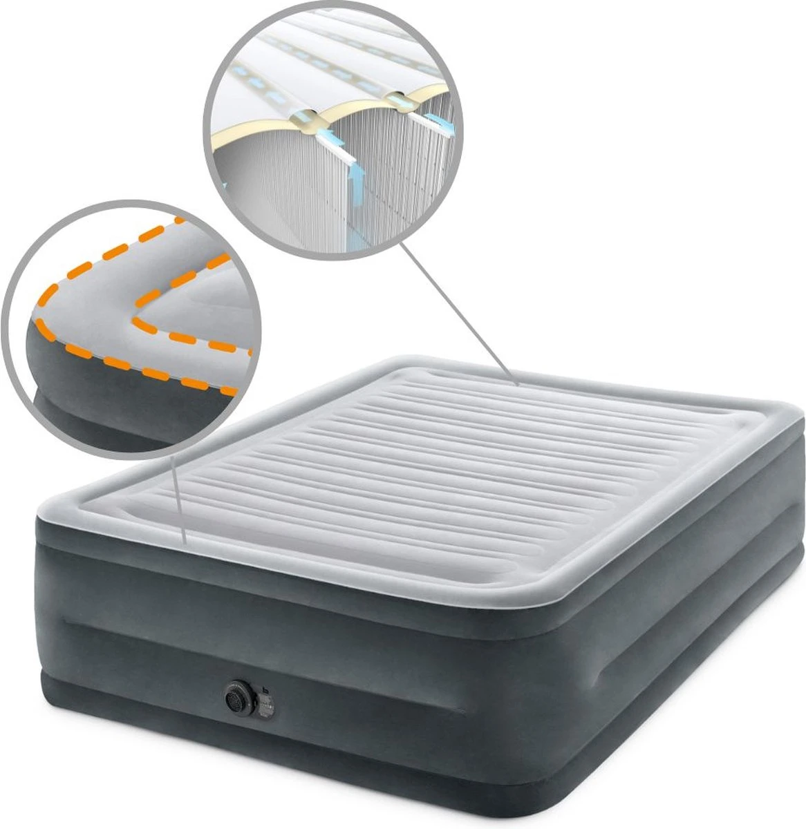 Intex Luchtbed - 2-Persoons - 152 X 203 X 33 Cm - Grijs - Met Ingebouwde Pomp, Hoeslaken Antraciet En Reparatieset 5 Intex Luchtbed - 2-Persoons - 152 X 203 X 33 Cm - Grijs - Met Ingebouwde Pomp, Hoeslaken Antraciet En Reparatieset - Afbeelding 3