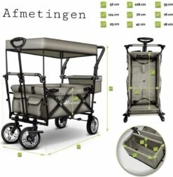 Wildebeest Bolderkar Opvouwbaar Grijs - Bolderwagen Met Kinder Zitje - Bolderkarren - Handkar Grijs - Opvouwbaar Transportwagen - Transportkar - Handkar Tuin Trolley Met Dak Transport Trolley XXL -Outdoor Kampeerwinkel 1175x1200 8