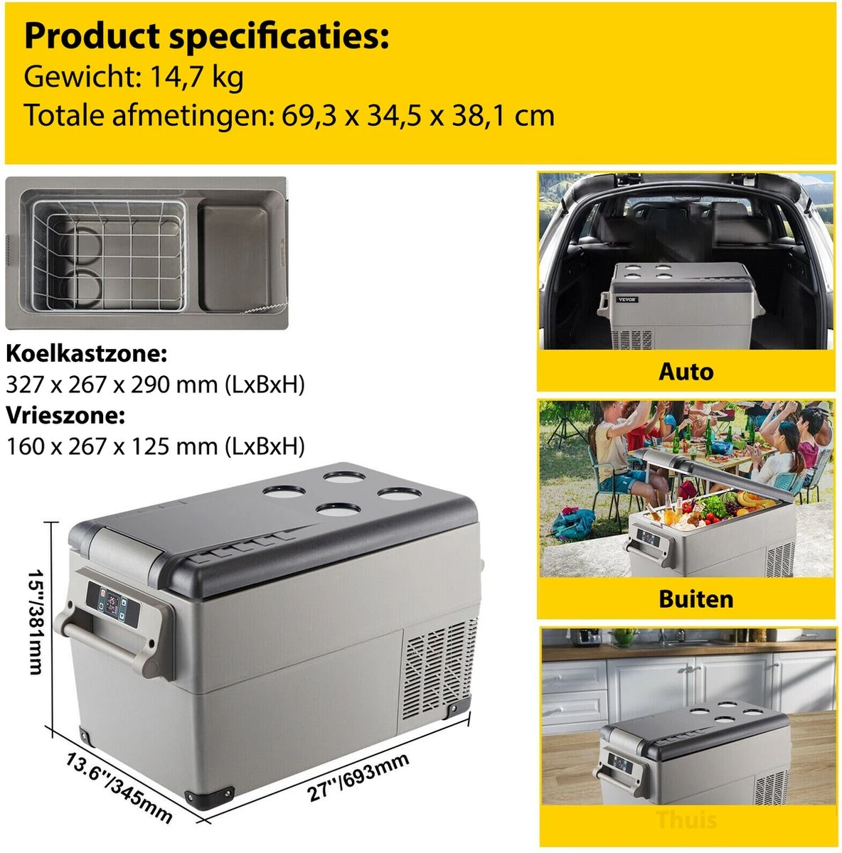 Vevor Auto Koelbox - Mini Koelkast Vriezer - Draagbare Vriezer/Koelkast - Elektrische Koelbox - Mini Vriezer - Auto Koelkast - 35 Liter - Tot -20˚C - 12V/240V - Grijs 4 Vevor Auto Koelbox - Mini Koelkast Vriezer - Draagbare Vriezer/Koelkast - Elektrische Koelbox - Mini Vriezer - Auto Koelkast - 35 Liter - Tot -20˚C - 12V/240V - Grijs - Afbeelding 2