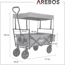 AREBOS Handwagen Vouwbare Dak Handwagen Vouwbare Trolley Uitrustingswagen Grijs -Outdoor Kampeerwinkel 1187x1200 5