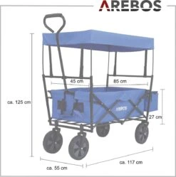 AREBOS Handwagen Vouwbare Dak Handwagen Vouwbare Trolley Uitrustingswagen Blauw -Outdoor Kampeerwinkel 1188x1200 15