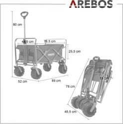 AREBOS Handkar | Transportwagen | Apparatuurwagen | Opvouwbaar | Blauw -Outdoor Kampeerwinkel 1188x1200 7