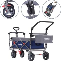 AREBOS Premium Steekwagen Met Dak Opvouwbare Tuinkar Handkar Bolderkar Blauw / Grijs -Outdoor Kampeerwinkel 1191x1200 6