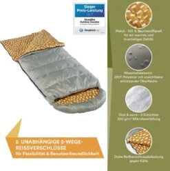 Skandika Dundee Flannel-R Slaapzak – Slaapzakken – Slaapzakken Volwassen - Maat M – Unisex - Katoen, Luxe Kwaliteit, Dubbele Slaapzak, 3 Seizoenen, Tot -20°C - 220 X 80 Cm - Outdoor Kampeerslaapzak – Ritssluiting Rechts - Grijs/geel -Outdoor Kampeerwinkel 1195x1200 10