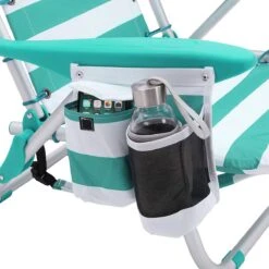 Strandstoel Met Afneembare Hoofdsteun, Draagbare Klapstoel, Campingstoel, Rugleuning Tot 180° Verstelbaar, Met Bekerhouder En Zijvak, Groene En Witte Strepen GCB62JW -Outdoor Kampeerwinkel 1199x1200 5