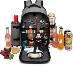 Kono Koeltas - Koelrugzak - Picknick - Picknicktas Met Flessenhouder - Koelrugtas Met Picknickkleed - Grijs (E6915 GY) -Outdoor Kampeerwinkel 1200x1094 1