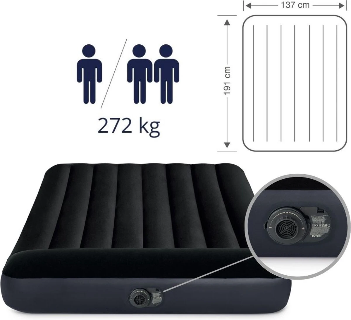 Intex Luchtbed - Twijfelaar - 137 X 191 X 25 Cm - Blauw - Met Ingebouwde Pomp, Hoeslaken Antraciet En Reparatieset 8 Intex Luchtbed - Twijfelaar - 137 X 191 X 25 Cm - Blauw - Met Ingebouwde Pomp, Hoeslaken Antraciet En Reparatieset - Afbeelding 6