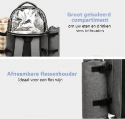 Kono Koeltas - Koelrugzak - Picknick - Picknicktas Met Flessenhouder - Koelrugtas Met Picknickkleed - Grijs (E6915 GY) -Outdoor Kampeerwinkel 1200x1145 3