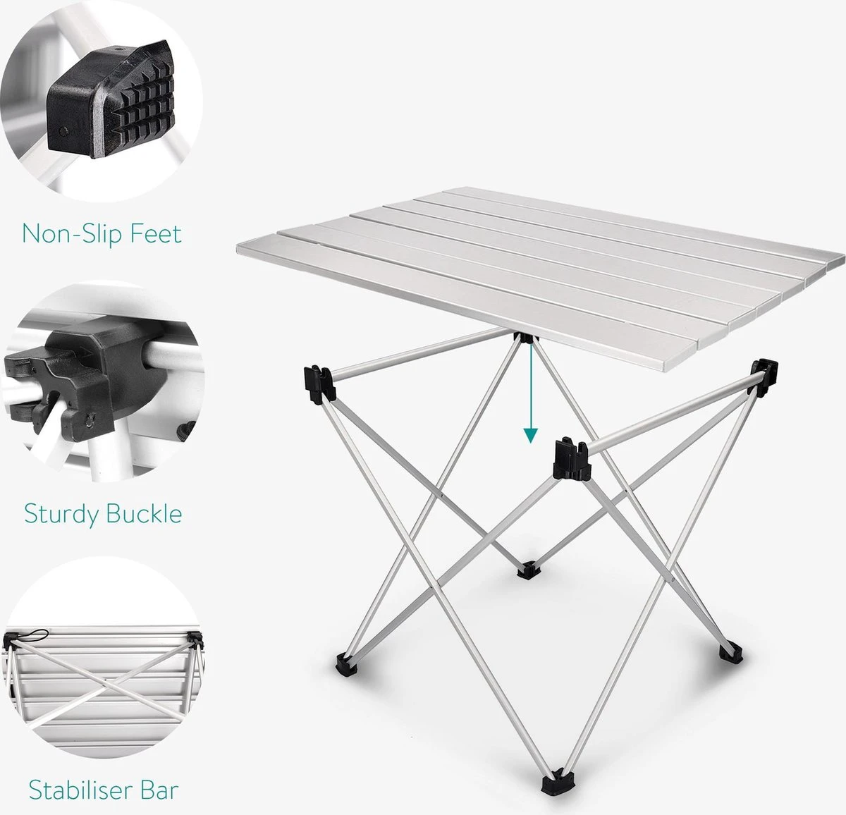 Navaris Campingtafel - Inklapbaar Campingtafeltje Van Aluminium - Opvouwbare Tafel Inclusief Draagtas - Picknicktafel - Zilver 7 Navaris Campingtafel - Inklapbaar Campingtafeltje Van Aluminium - Opvouwbare Tafel Inclusief Draagtas - Picknicktafel - Zilver - Afbeelding 5