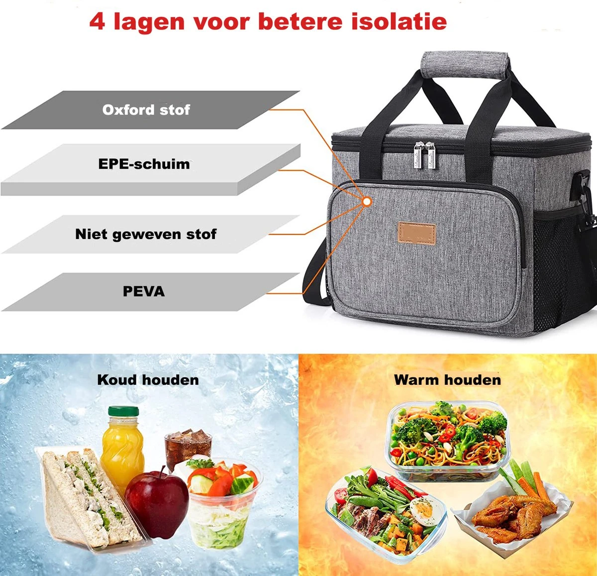 Lunchtas - Koeltas Voor Dames En Heren - Cool Bag - 4 Laags Geïsoleerde Koeltas - Kleine Cooler - Lunch Box - Lunchtas 15 Liter 8 Lunchtas - Koeltas Voor Dames En Heren - Cool Bag - 4 Laags Geïsoleerde Koeltas - Kleine Cooler - Lunch Box - Lunchtas 15 Liter - Afbeelding 6