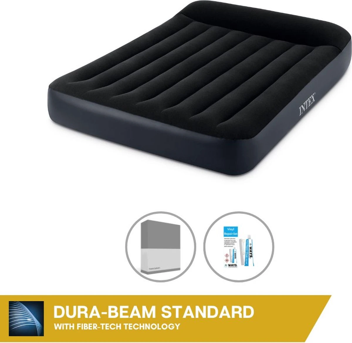 Intex Luchtbed - Twijfelaar - 137 X 191 X 25 Cm - Blauw - Met Ingebouwde Pomp, Hoeslaken Antraciet En Reparatieset 3 Intex Luchtbed - Twijfelaar - 137 X 191 X 25 Cm - Blauw - Met Ingebouwde Pomp, Hoeslaken Antraciet En Reparatieset