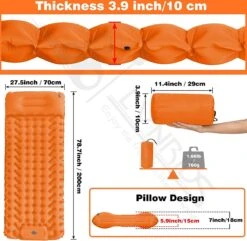 LVNRIDS Isomat, Zelfopblazend, Ultralicht, Luchtmatras, Camping, Zelfopblaasbaar, Opblaasbaar Matras, 3,9 Inch Dik, Met Voetperspomp En Kussen, Voor Camping, Reizen, Outdoor, Wandelen, Strand, Oranje -Outdoor Kampeerwinkel 1200x1171 20