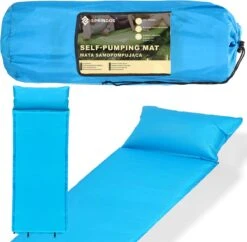 Springos Slaapmat | Zelfopblazend | 186 Cm | Inclusief Hoes & Hoofdkussen | Lichtblauw -Outdoor Kampeerwinkel 1200x1175
