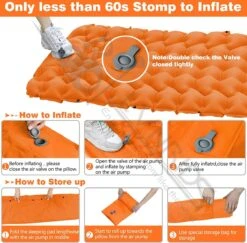 LVNRIDS Isomat, Zelfopblazend, Ultralicht, Luchtmatras, Camping, Zelfopblaasbaar, Opblaasbaar Matras, 3,9 Inch Dik, Met Voetperspomp En Kussen, Voor Camping, Reizen, Outdoor, Wandelen, Strand, Oranje -Outdoor Kampeerwinkel 1200x1182 14