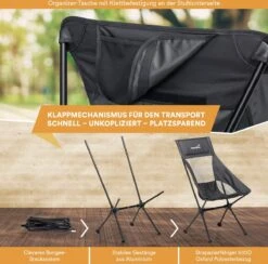 Skandika Campingstoel Compact – Campingstoelen - Campingstoel Tot 150 Kg Belastbaar - Kampeerstoel, Visstoel, Kleine Pakmaat, Opvouwbaar, Stabiel, Licht, Comfortabel Gepolsterd – Draagtas Meegeleverd - Vouwstoel – Zwart -Outdoor Kampeerwinkel 1200x1184 2