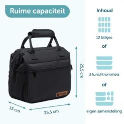 ForDig Lunchtas Zwart - Koeltas Gemaakt Van 600D Polyester Met PEVA-Voering - Ruimte Voor Lunchtrommel / Snacks / Blikjes - Koel Tas Met Mesh Opbergruimtes En Ruimte Voor Bestek - Lunch Tas Cool Bag - Coolerbag - Kleine Cooler -Outdoor Kampeerwinkel 1200x1200 1102