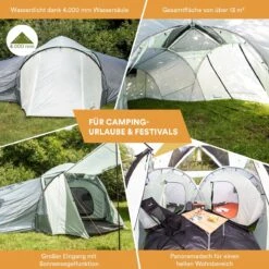 Skandika Bern 4 Koepeltent - Koepeltent - Tenten - 4 Persoons Kampeertent Met Panoramisch Dakraam, 2 Slaapcabines, Grondzeil, 210 Cm Stahoogte, Waterdicht, 4000 Mm Waterkolom - Grote Outdoor Familie Tent, Kampeertent - Grijs -Outdoor Kampeerwinkel 1200x1200 114
