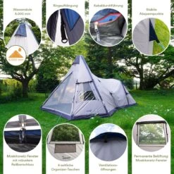 Skandika Tipi Kotona Air Opblaasbare Tent – Opblaasbare Tenten - 4 Persoons Tipi Tent – Tenten - Campingtent – Ingenaaide Tentvloer – Muggengaas – 260 Cm Stahoogte – 490 X 370 X 260 (L X B X H) – Outdoor, Camping, Tuin – Luchttent - Kamperen - Beige -Outdoor Kampeerwinkel 1200x1200 150