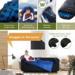 Skandika Dundee Flannel-L Slaapzak – Mummmieslaapzakken – Slaapzakken Volwassen - Maat M – Unisex - Katoen, Luxe Kwaliteit, Dubbele Slaapzak, 3 Seizoenen, Tot -20°C - 220 X 80 Cm - Outdoor Kampeerslaapzak – Ritssluiting Links - Zwart/blauw -Outdoor Kampeerwinkel 1200x1200 1662