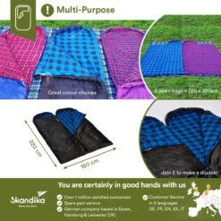 Skandika Dundee Flannel-L Slaapzak – Mummmieslaapzakken – Slaapzakken Volwassen - Maat M – Unisex - Katoen, Luxe Kwaliteit, Dubbele Slaapzak, 3 Seizoenen, Tot -20°C - 220 X 80 Cm - Outdoor Kampeerslaapzak – Ritssluiting Links - Zwart/blauw -Outdoor Kampeerwinkel 1200x1200 1664