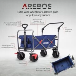AREBOS Handkar | Transportwagen | Apparatuurwagen | Opvouwbaar | Duwstang| Blauw -Outdoor Kampeerwinkel 1200x1200 1811