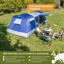 Skandika Montana 8 Tent – Tunneltenten – 8 Persoons Tent – Campingtent – 200 Cm Stahoogte – 2-4 Slaapcabines - Muggengaas – Familietent – 4 Ingangen – 700 X 310 X 200 Cm (L X B X H) - 5000 Mm Waterkolom – Outdoor, Camping – Kamperen – Blauw -Outdoor Kampeerwinkel 1200x1200 182