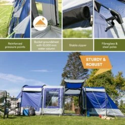 Skandika Montana 8 Tent – Tunneltenten – 8 Persoons Tent – Campingtent – 200 Cm Stahoogte – 2-4 Slaapcabines - Muggengaas – Familietent – 4 Ingangen – 700 X 310 X 200 Cm (L X B X H) - 5000 Mm Waterkolom – Outdoor, Camping – Kamperen – Blauw -Outdoor Kampeerwinkel 1200x1200 184