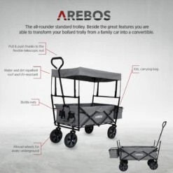 AREBOS Handwagen Vouwbare Dak Handwagen Vouwbare Trolley Uitrustingswagen Grijs -Outdoor Kampeerwinkel 1200x1200 1842