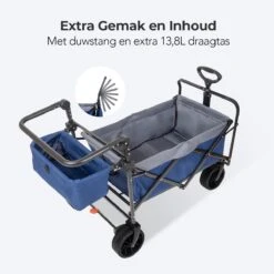 LifeGoods Bolderkar - Opvouwbaar - Tot 120KG - 103L - Extra Draagtas En Duwstang - Wasbaar Polyester - 98x45cm - Blauw/Grijs -Outdoor Kampeerwinkel 1200x1200 1866
