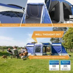 Skandika Montana 8 Tent – Tunneltenten – 8 Persoons Tent – Campingtent – 200 Cm Stahoogte – 2-4 Slaapcabines - Muggengaas – Familietent – 4 Ingangen – 700 X 310 X 200 Cm (L X B X H) - 5000 Mm Waterkolom – Outdoor, Camping – Kamperen – Blauw -Outdoor Kampeerwinkel 1200x1200 187