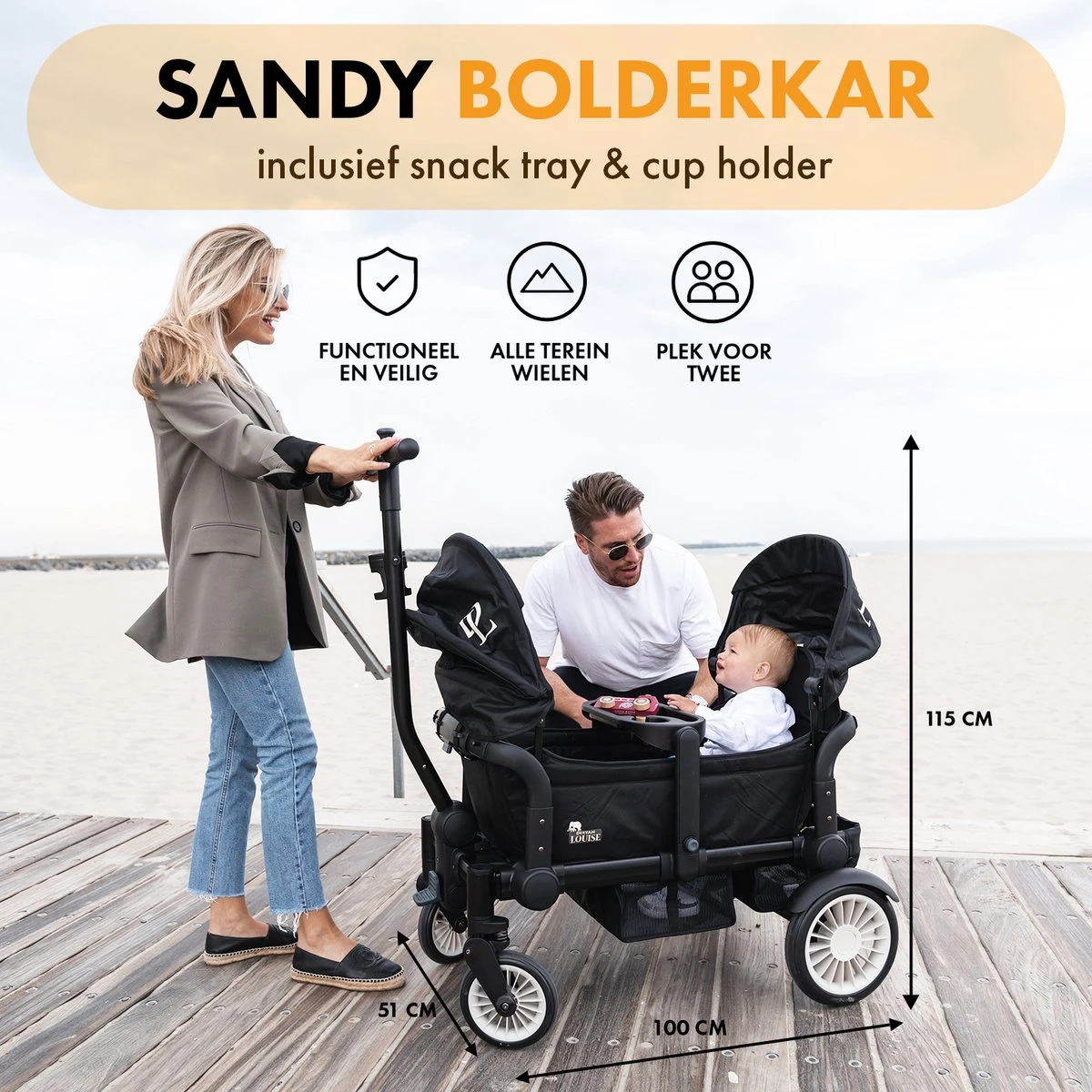 Deryan Luxe Sandy Bolderkar - Duo Buggy - Tandem Buggy - Opvouwbaar - Inklapbare Bolderwagen - Duo Kinderwagen - Zwart 4 Deryan Luxe Sandy Bolderkar - Duo Buggy - Tandem Buggy - Opvouwbaar - Inklapbare Bolderwagen - Duo Kinderwagen - Zwart - Afbeelding 2