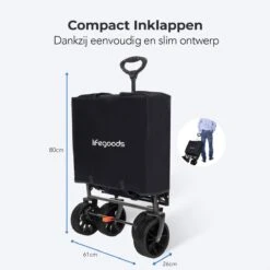 LifeGoods Bolderkar - Opvouwbaar - Tot 120KG - 103L - Extra Draagtas En Duwstang - Wasbaar Polyester - 98x45cm - Zwart/Grijs -Outdoor Kampeerwinkel 1200x1200 1949
