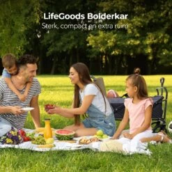 LifeGoods Bolderkar - Opvouwbaar - Tot 120KG - 103L - Extra Draagtas En Duwstang - Wasbaar Polyester - 98x45cm - Zwart/Grijs -Outdoor Kampeerwinkel 1200x1200 1955