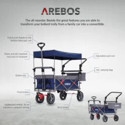 AREBOS Premium Steekwagen Met Dak Opvouwbare Tuinkar Handkar Bolderkar Blauw / Grijs -Outdoor Kampeerwinkel 1200x1200 1995