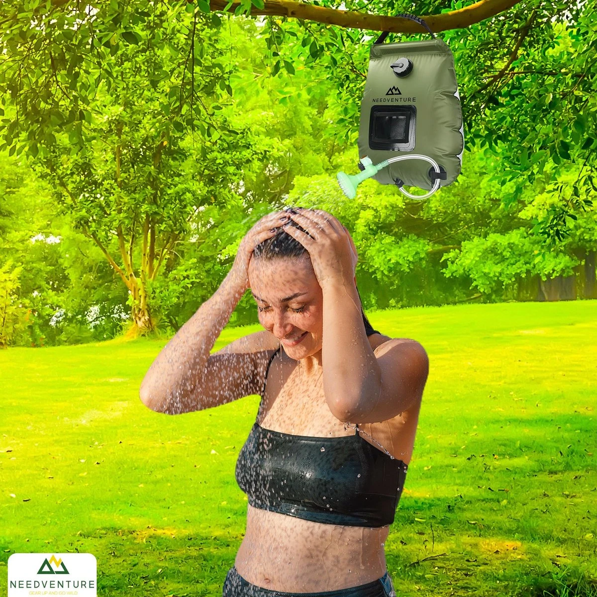 Needventure Solar Douche - Camping Douchezak - Buiten Douche - Tuindouche - Inclusief Thermometer - Waterzak Met Douchekop - 20L - Groen 6 Needventure Solar Douche - Camping Douchezak - Buiten Douche - Tuindouche - Inclusief Thermometer - Waterzak Met Douchekop - 20L - Groen - Afbeelding 4