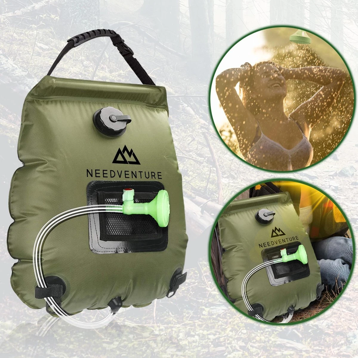 Needventure Solar Douche - Camping Douchezak - Buiten Douche - Tuindouche - Inclusief Thermometer - Waterzak Met Douchekop - 20L - Groen 9 Needventure Solar Douche - Camping Douchezak - Buiten Douche - Tuindouche - Inclusief Thermometer - Waterzak Met Douchekop - 20L - Groen - Afbeelding 7