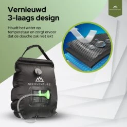 Needventure Solar Douche - Camping Douchezak - Buiten Douche - Tuindouche - Inclusief Thermometer - Waterzak Met Douchekop - 20L - Zwart -Outdoor Kampeerwinkel 1200x1200 2033