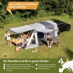 Skandika Pitea XL UP Tent – Koepeltenten - Autotent – 4 Persoons Campingtent Voor SUV, Caddy, Auto, CUV – Vrijstaand – Met/zonder Slaapcabine – Max. Stahoogte 200 Cm – Waterdicht Met 3000mm Waterkolom - 515 X 300 X 200 Cm (LxBxH) – Kamperen - Grijs -Outdoor Kampeerwinkel 1200x1200 216