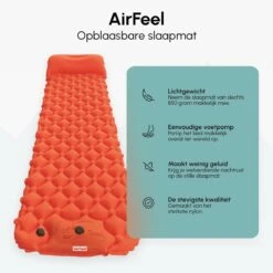 AirFeel Lichtgewicht Opsblaasbaar Slaapmatje - Ingebouwde Pomp En Kussen - 196 X 60 X 6 Cm - Orange -Outdoor Kampeerwinkel 1200x1200 256