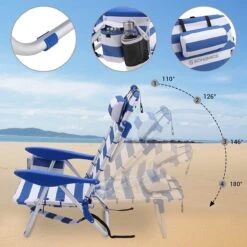 Naqsh Store Strandstoel Met Hoofdkussen, Aluminium, Draagbare Vouwstoel, Campingstoel, Opvouwbaar En Verstelbaar, Zoals Een Rugzak Draagbaar, Buitenstoel, Blauw En Wit Gestreept GCB62BU -Outdoor Kampeerwinkel 1200x1200 365