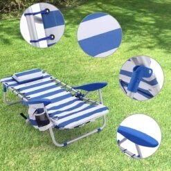 Naqsh Store Strandstoel Met Hoofdkussen, Aluminium, Draagbare Vouwstoel, Campingstoel, Opvouwbaar En Verstelbaar, Zoals Een Rugzak Draagbaar, Buitenstoel, Blauw En Wit Gestreept GCB62BU -Outdoor Kampeerwinkel 1200x1200 366