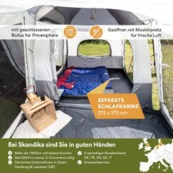 Skandika Pitea XL CROSS Tent – Koepeltenten - Autotent – Campingtent Voor SUV, Caddy, Auto, CUV - Voor Max. 4 Personen – Vrijstaand – Met/zonder Slaapcabine – Max. Stahoogte 230 Cm – 3000mm Waterkolom - 475 X 290 X 230 Cm (LxBxH) – Kamperen - Grijs -Outdoor Kampeerwinkel 1200x1200 37