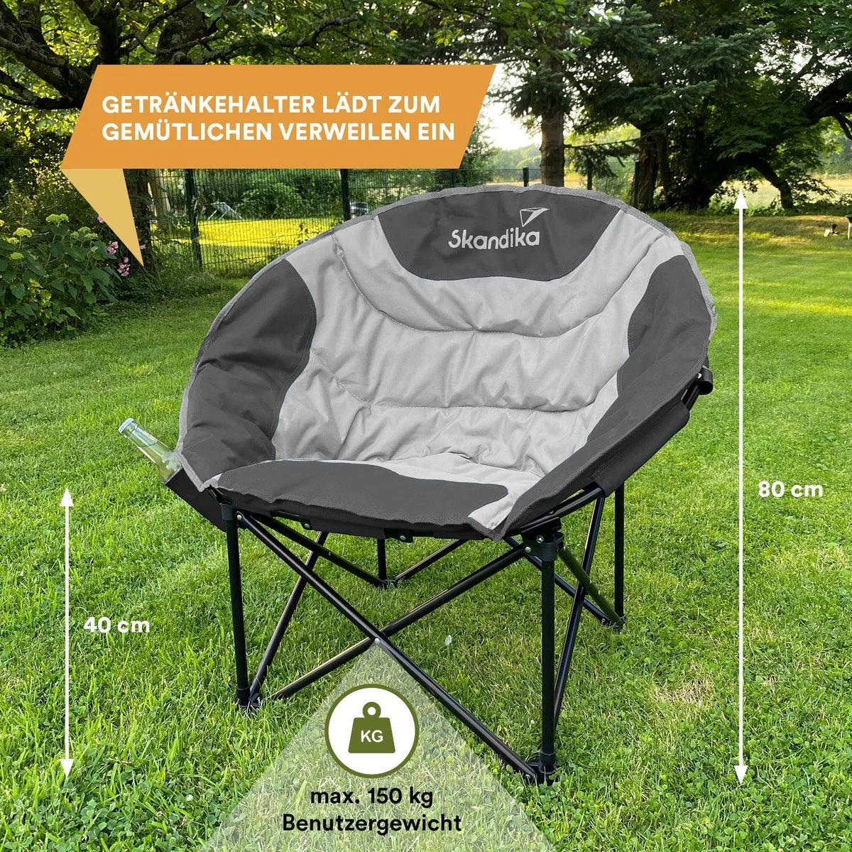 Skandika Moonchair Sirkka – Campingstoelen – Klapstoel – Vouwstoel – Kampeerstoel - Grote, Comfortabele, Campingstoel Opvouwbaar, Gepolsterd, Koelvak, Drinkhouder, Draaggreep En Draagtas, Antislipvoetjes - Max. 150 Kg – Zwart/grijs 9 Skandika Moonchair Sirkka – Campingstoelen – Klapstoel – Vouwstoel – Kampeerstoel - Grote, Comfortabele, Campingstoel Opvouwbaar, Gepolsterd, Koelvak, Drinkhouder, Draaggreep En Draagtas, Antislipvoetjes - Max. 150 Kg – Zwart/grijs - Afbeelding 7