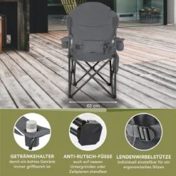 Skandika Relax Comfort Campingstoel - Campingstoel Opvouwbaar - Comfortabele Klapstoel Met Drinkhouder En Koelvak, Tot Max. 160 Kg, Opvouwbaar, Lichtgewicht | Vouwstoel Voor Kamperen, Camping, Festival, Vissen – Grijs -Outdoor Kampeerwinkel 1200x1200 546