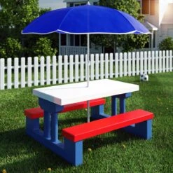 Merkloos Kinder Picknicktafel Met Parasol - Blauw -Outdoor Kampeerwinkel 1200x1200 574
